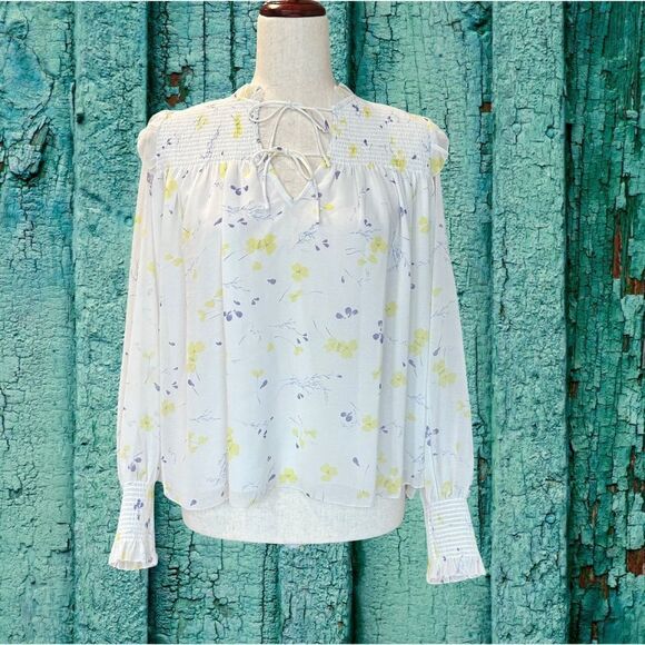 Tahari Long Sleeve Floral Sheer Lined Blouse White-Yellow Size XS - Picture 2 of 11